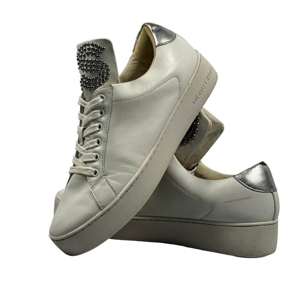 Michael Kors Women Sneakers 10M‎ White Leather Studded Platform Lace Up